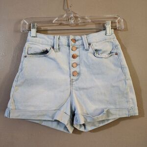 YMI Womens High Rise Cuffed Button Fly Jean Shorts Size 3/26 Light Blue Stretch